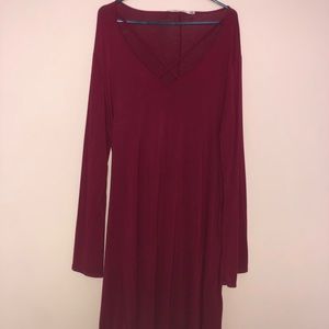 Long sleeve maroon plus size dress